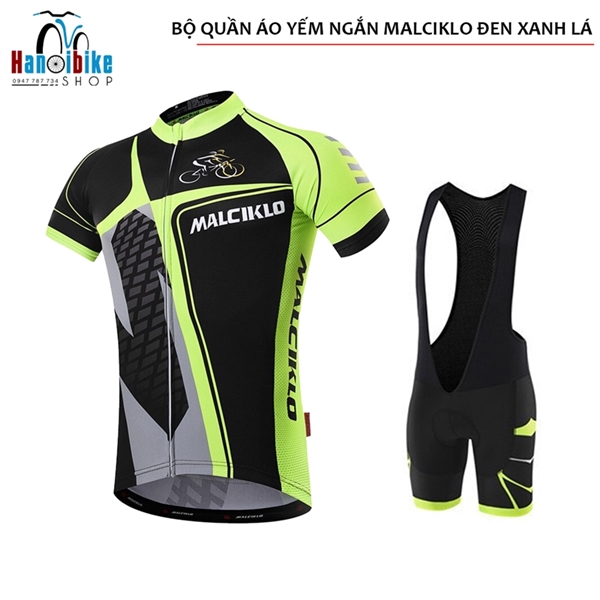 Bộ quần áo yếm đạp xe ngắn Malciklo đen xanh lá
